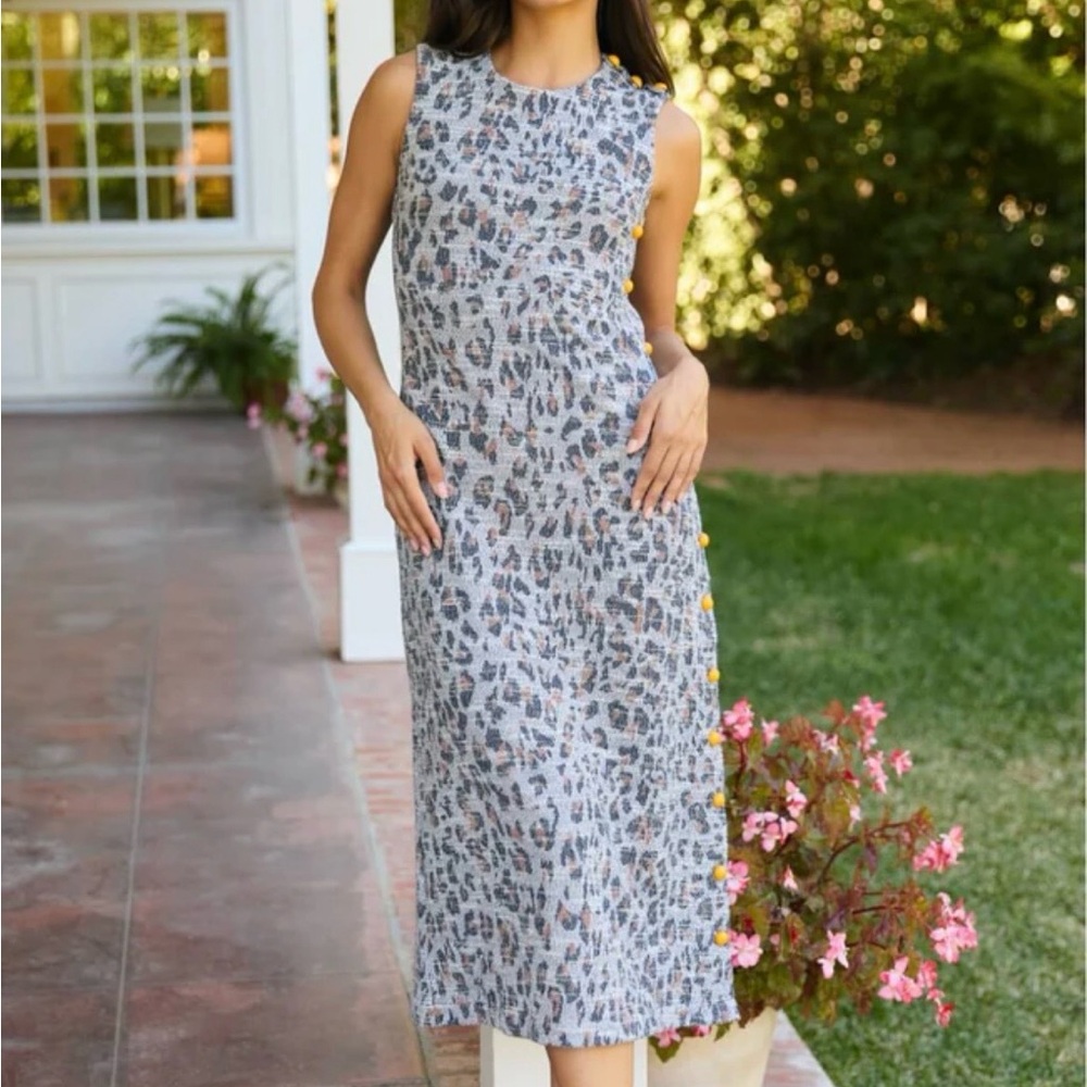 Buru Sleeveless Leopard Print Midi Dress in Gray and Brown